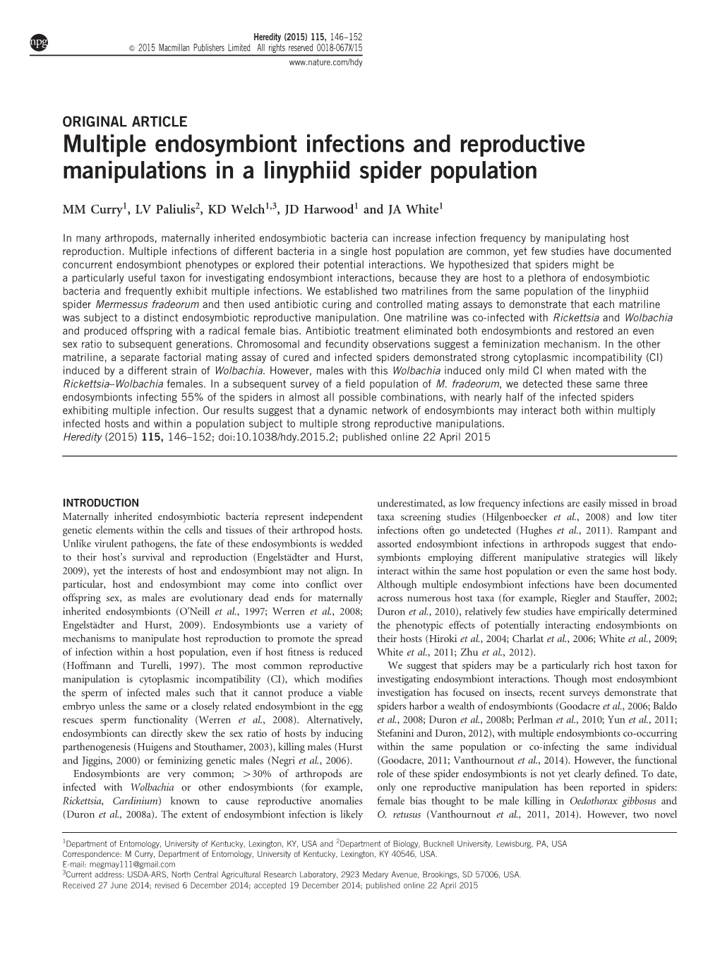 Multiple Endosymbiont Infections and Reproductive Manipulations in a Linyphiid Spider Population