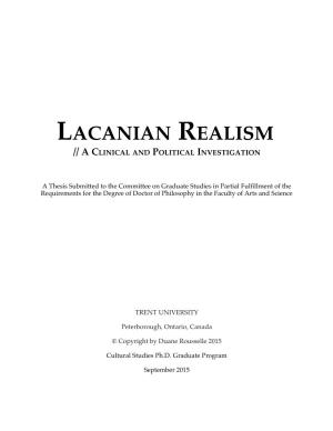 Lacanian Realism // a Clinical and Political Investigation