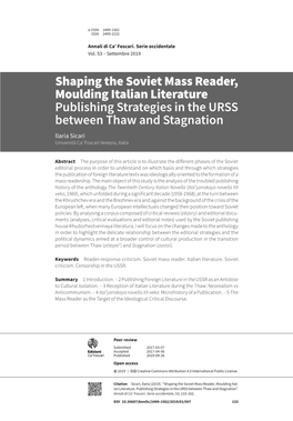 Shaping the Soviet Mass Reader, Moulding Italian Literature