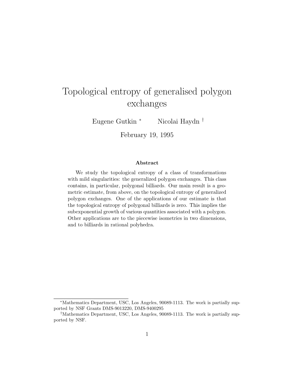 Topological Entropy of Generalised Polygon Exchanges