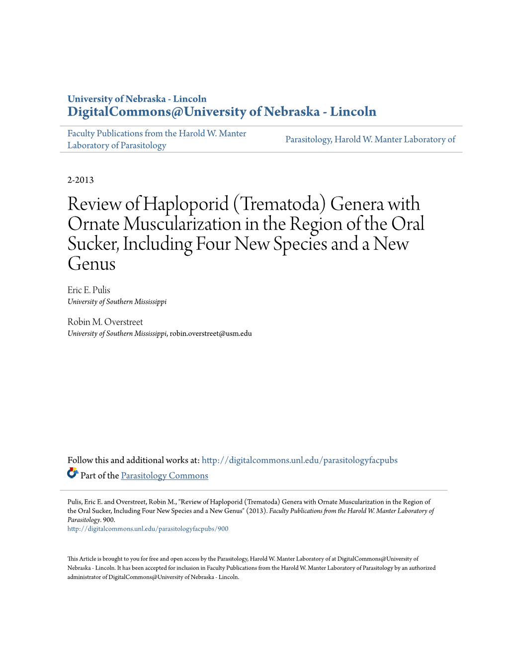 Review of Haploporid (Trematoda) Genera with Ornate Muscularization in the Region of the Oral Sucker, Including Four New Species and a New Genus Eric E