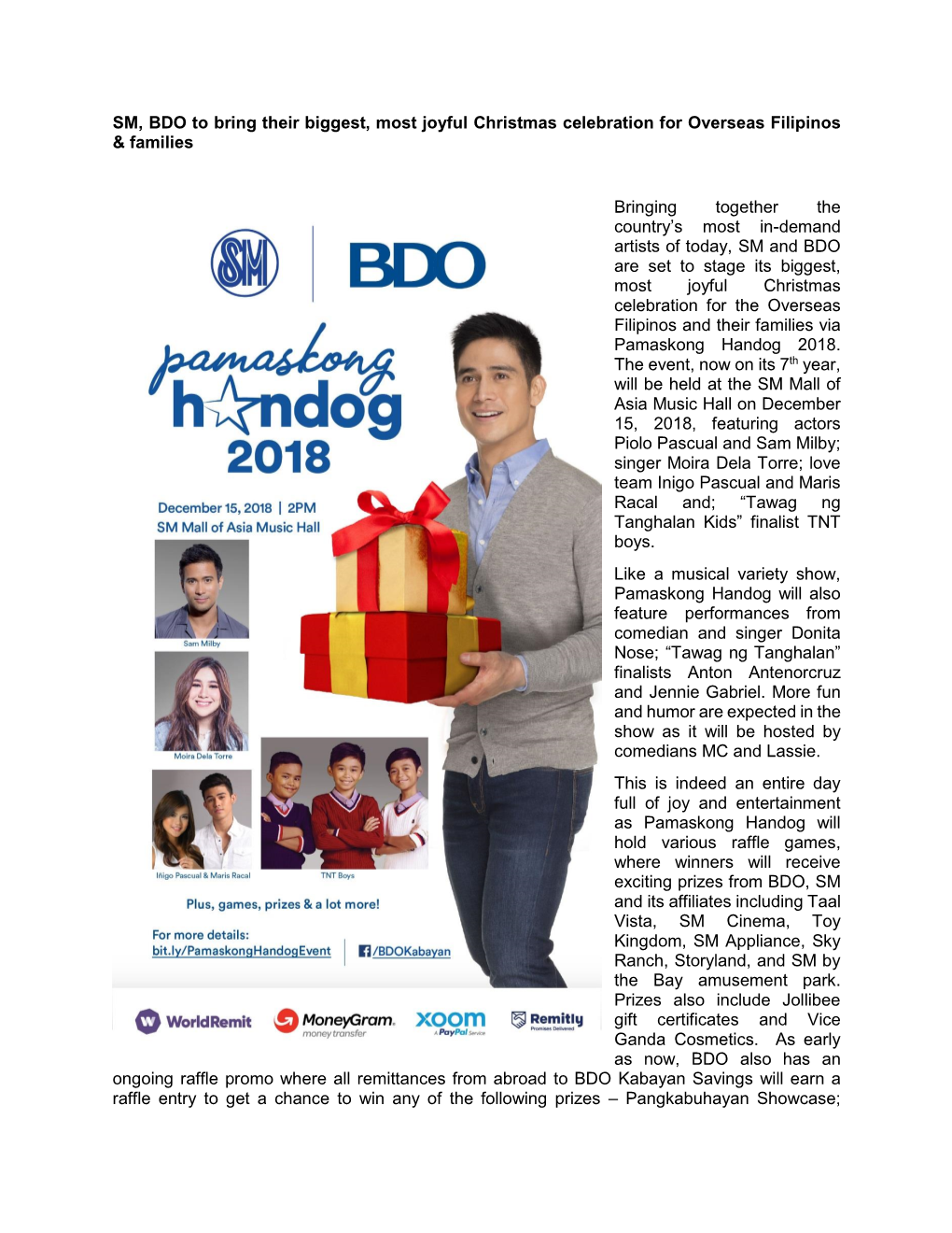 SM, BDO to Bring Their Biggest, Most Joyful Christmas Celebration for Overseas Filipinos & Families