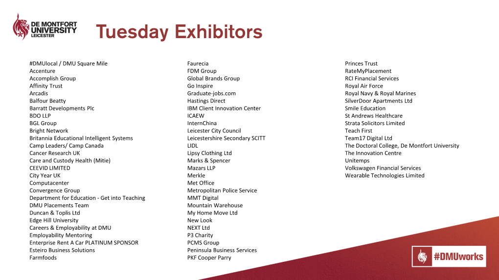 Dmuworks Exhibitor List