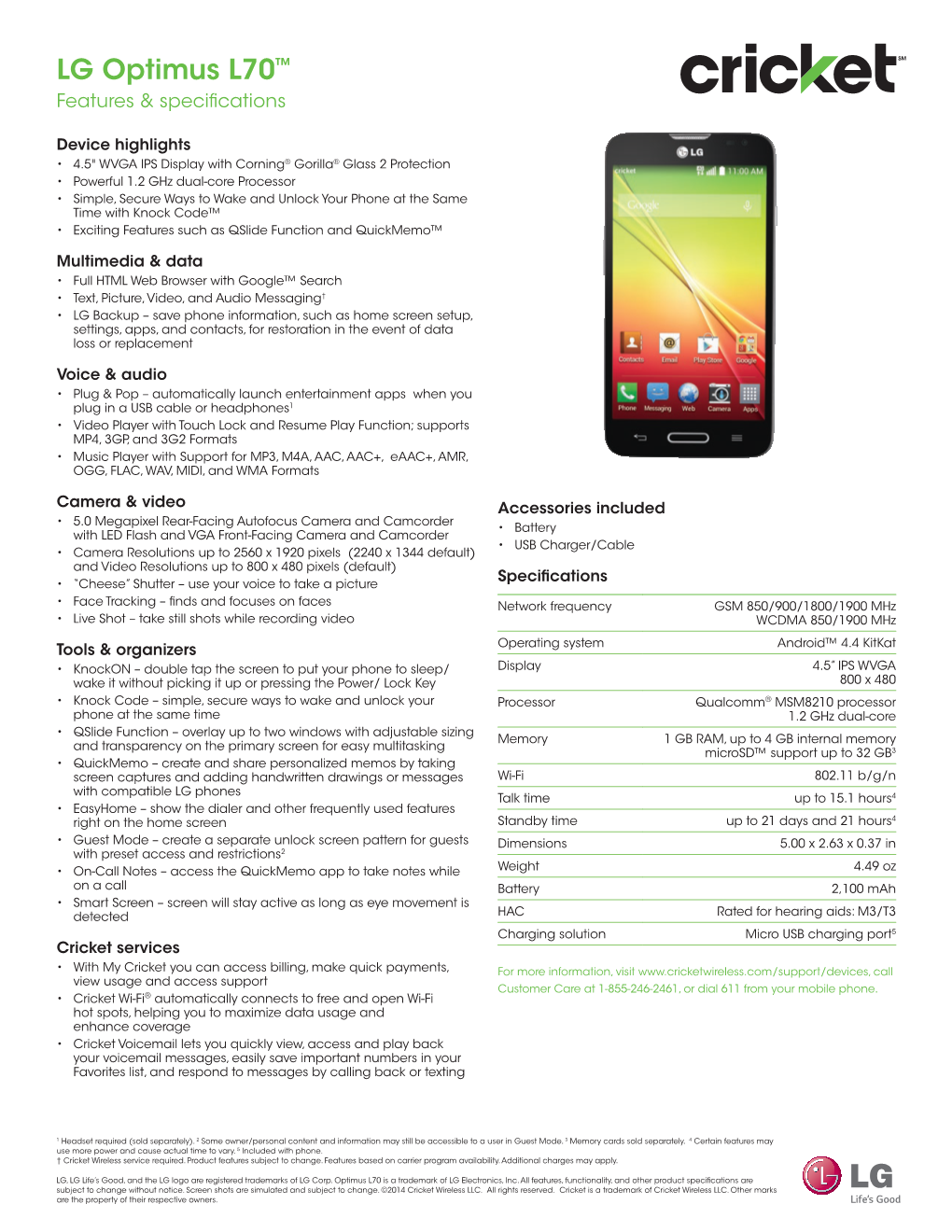 LG Optimus L70™ Features & Specifications