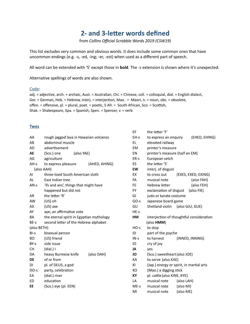 2S and 3S with Meanings