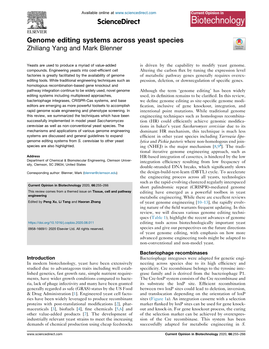 Genome Editing Systems Across Yeast Species