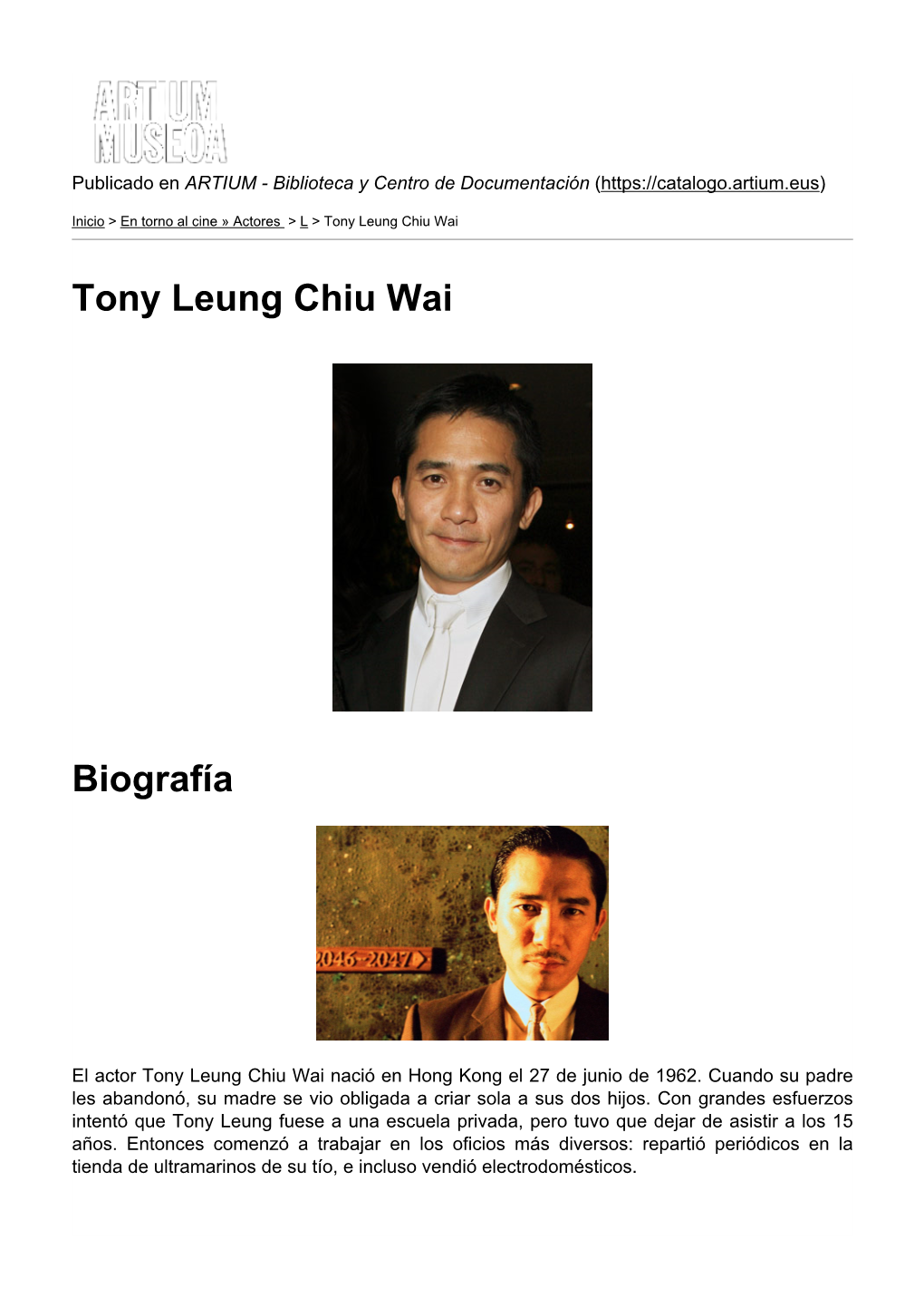 Tony Leung Chiu Wai Biografía