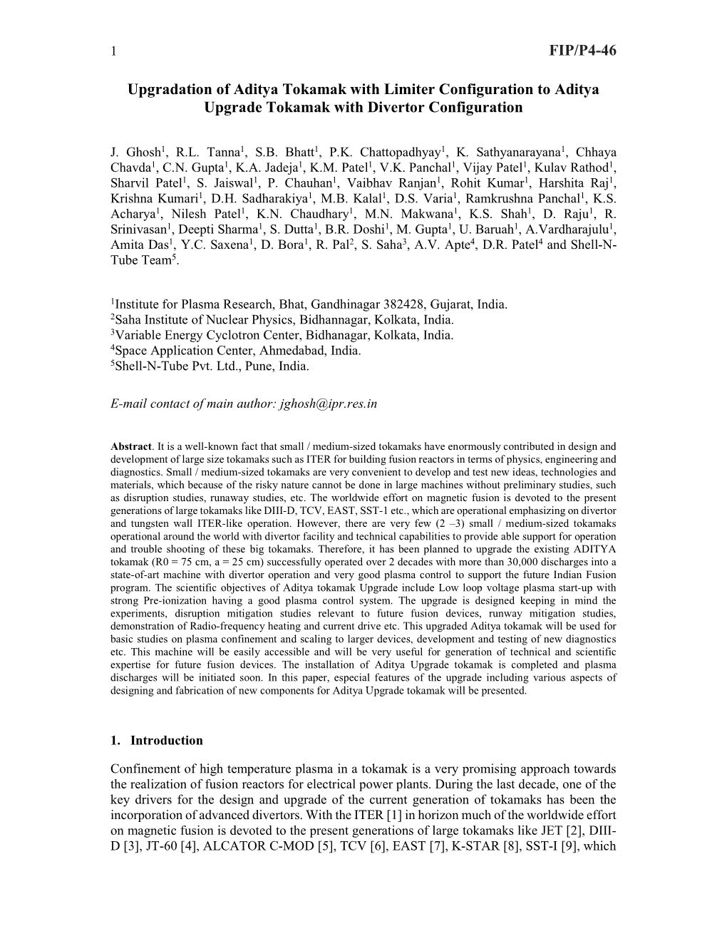 FIP/P4-46 Upgradation of Aditya Tokamak with Limiter Configuration