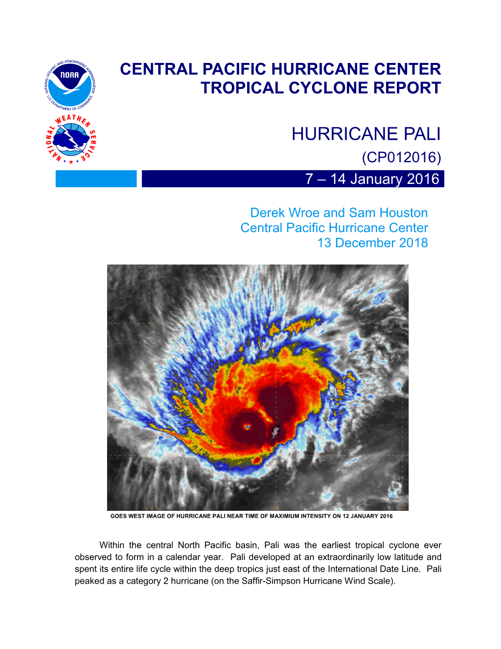 HURRICANE PALI (CP012016) 7 – 14 January 2016