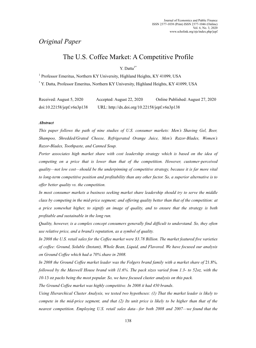 Original Paper the US Coffee Market