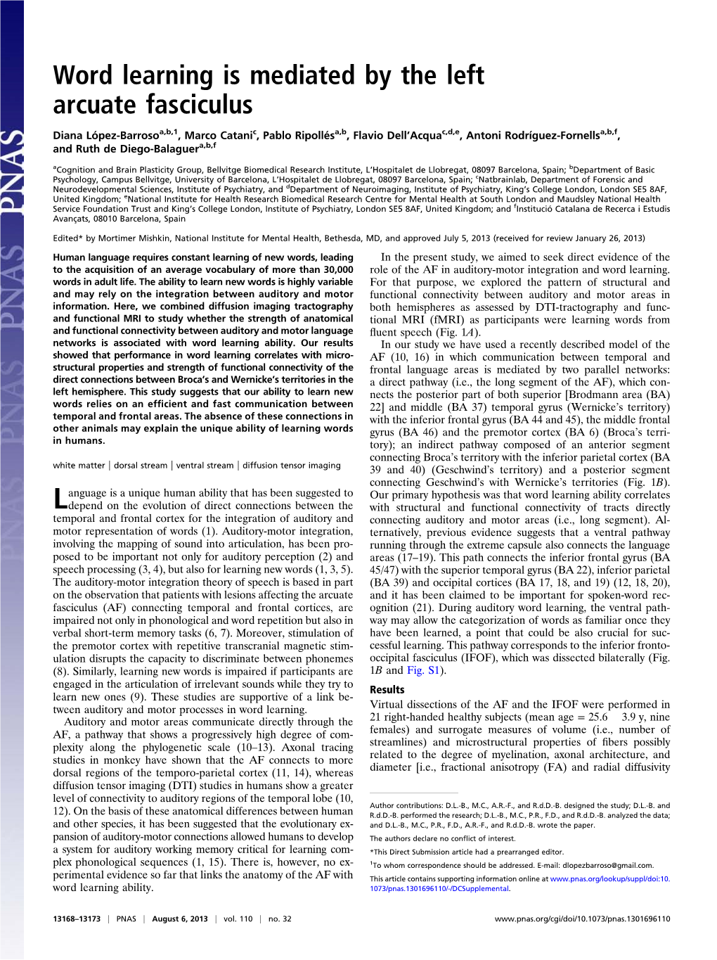 Word Learning Is Mediated by the Left Arcuate Fasciculus