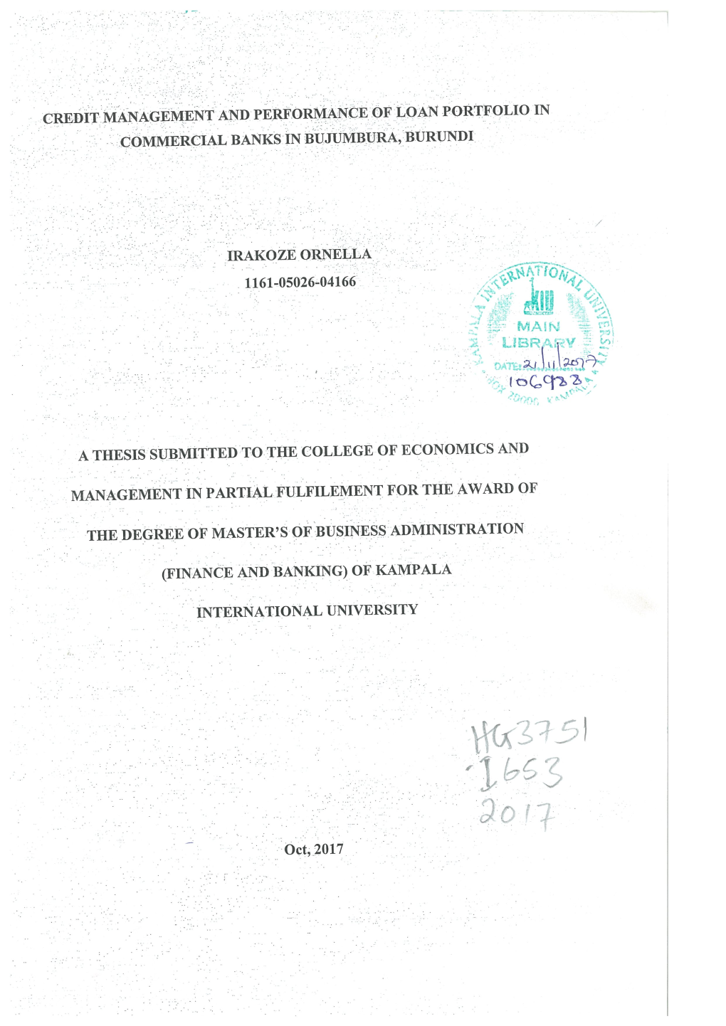 Credit Management and Performance of Loan Portfolio in Commercial Banks in Bujumbura, Burundi