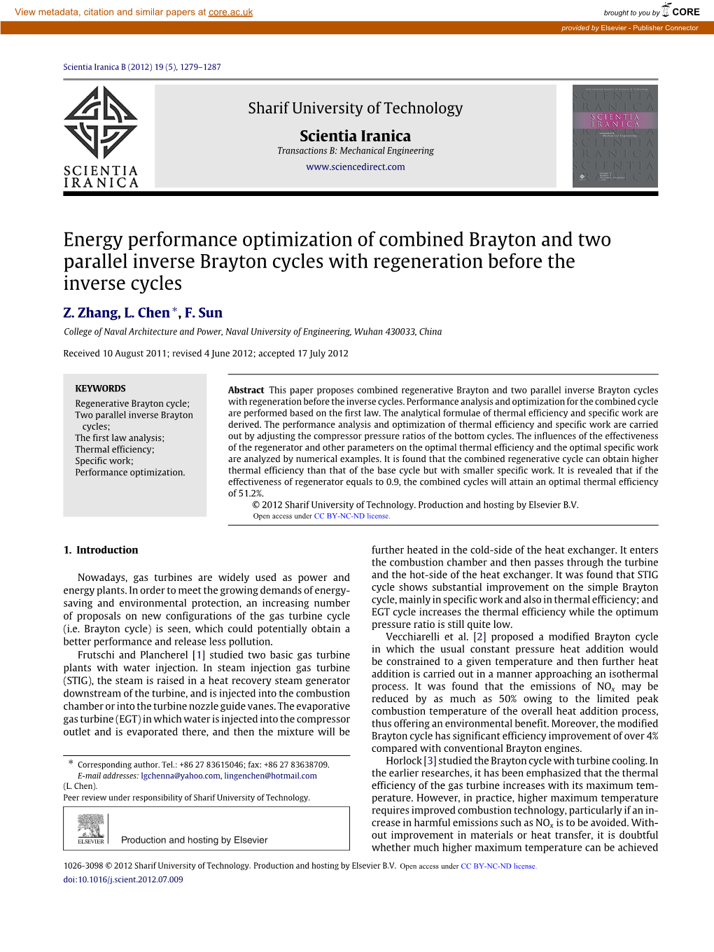 Energy Performance Optimization of Combined Brayton and Two Parallel Inverse Brayton Cycles with Regeneration Before the Inverse Cycles