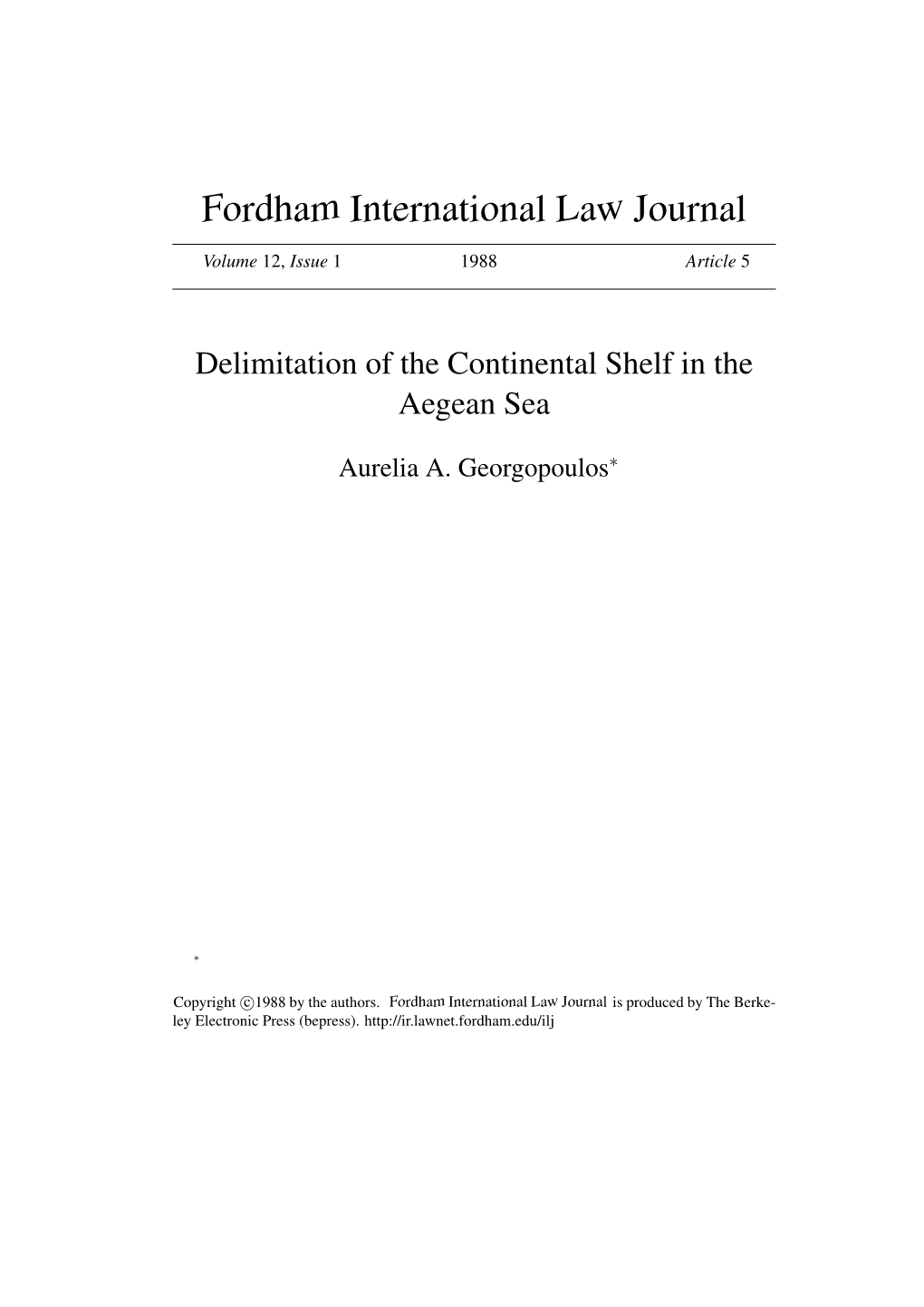 Delimitation of the Continental Shelf in the Aegean Sea