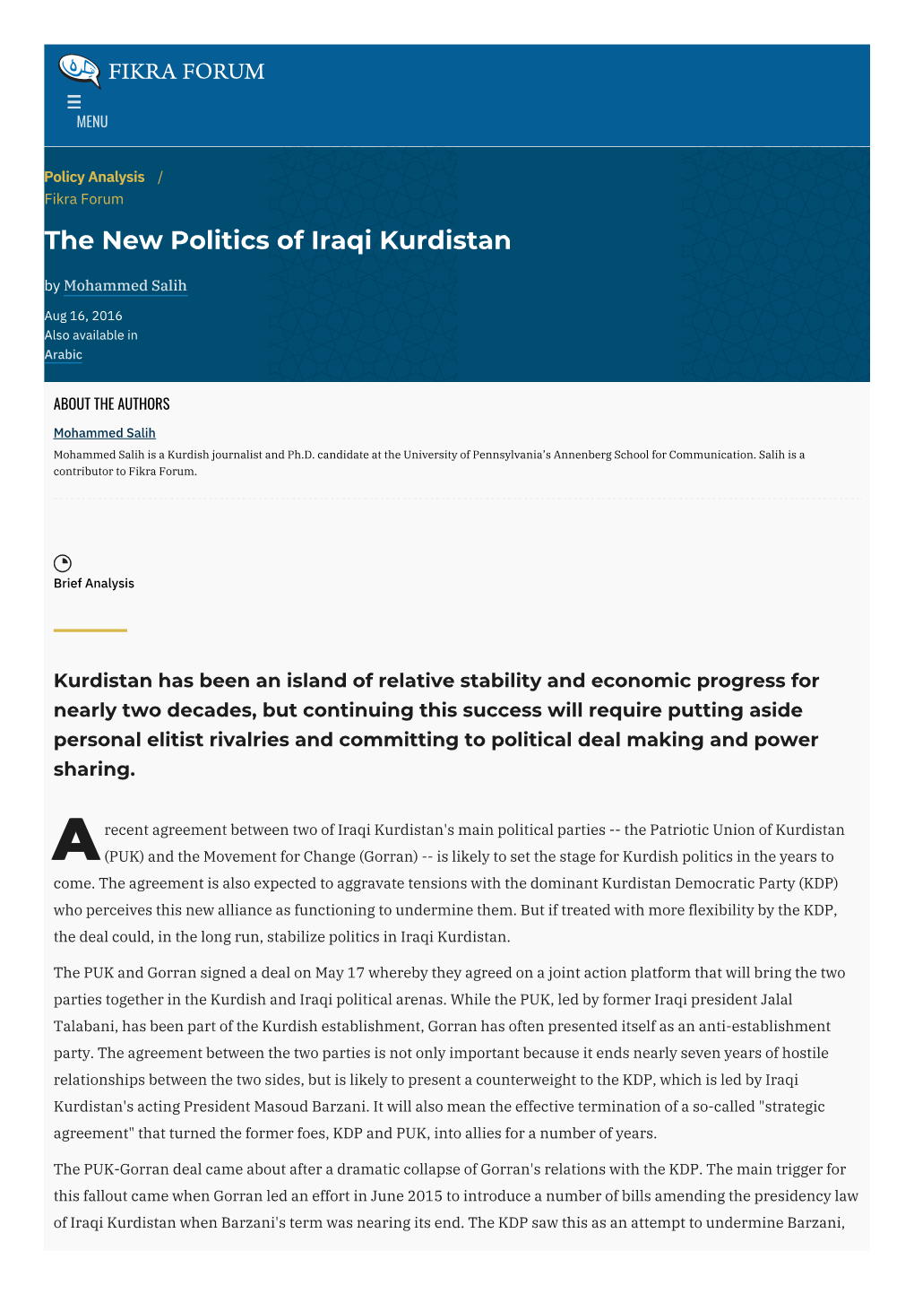 The New Politics of Iraqi Kurdistan | the Washington Institute
