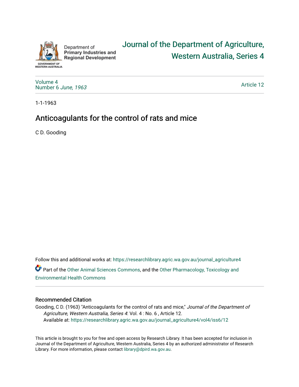 Anticoagulants for the Control of Rats and Mice