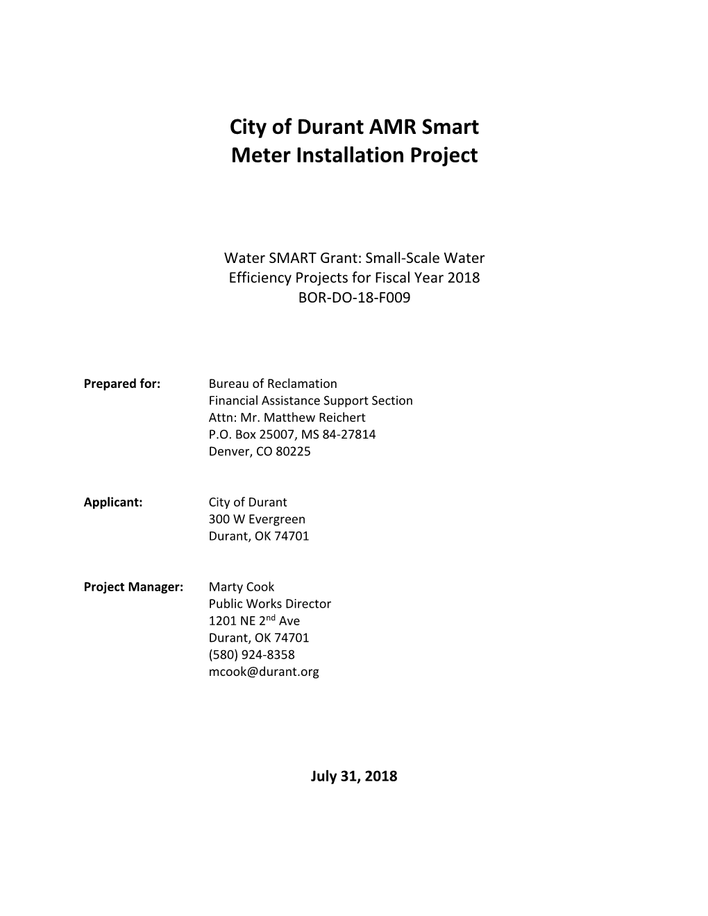 City of Durant AMR Smart Meter Installation Project
