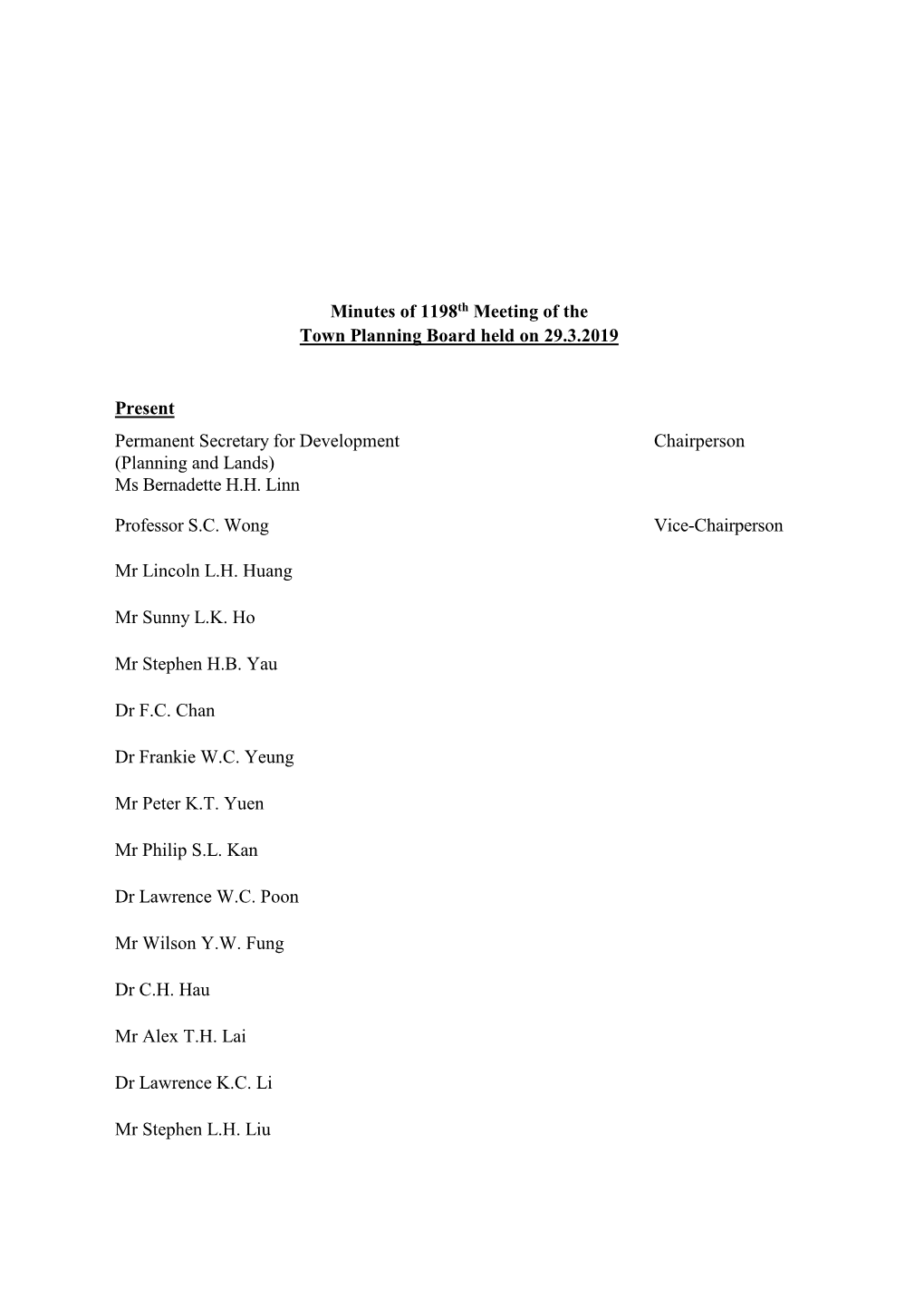 Minutes of 1198Th Meeting of the Town Planning Board Held on 29.3.2019