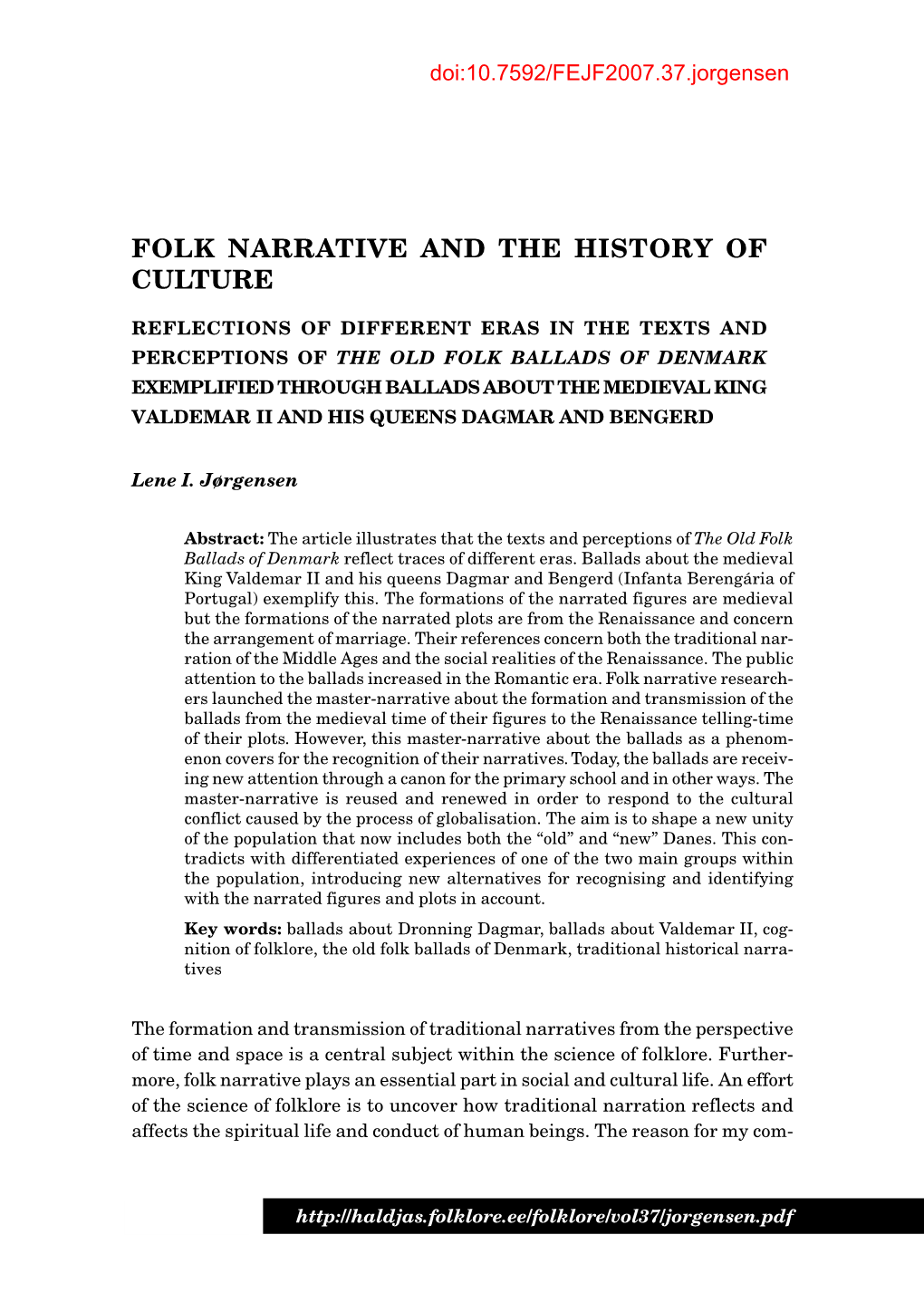 Folk Narrative and the History of Culture