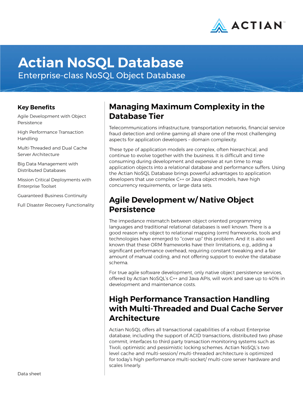 Actian Nosql Database Enterprise-Class Nosql Object Database