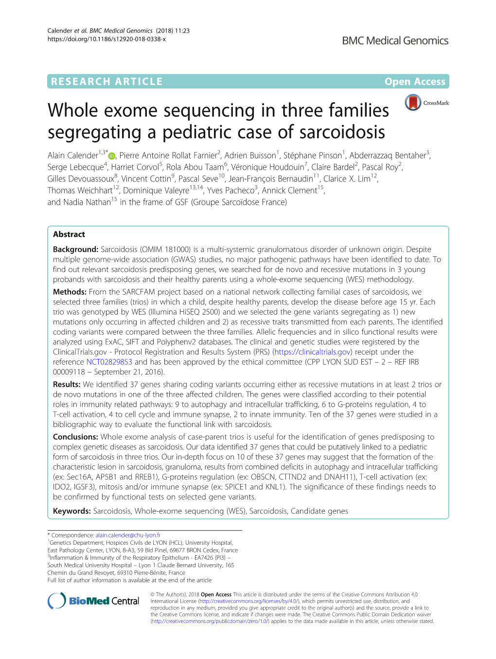 Whole Exome Sequencing in Three Families Segregating a Pediatric Case of Sarcoidosis