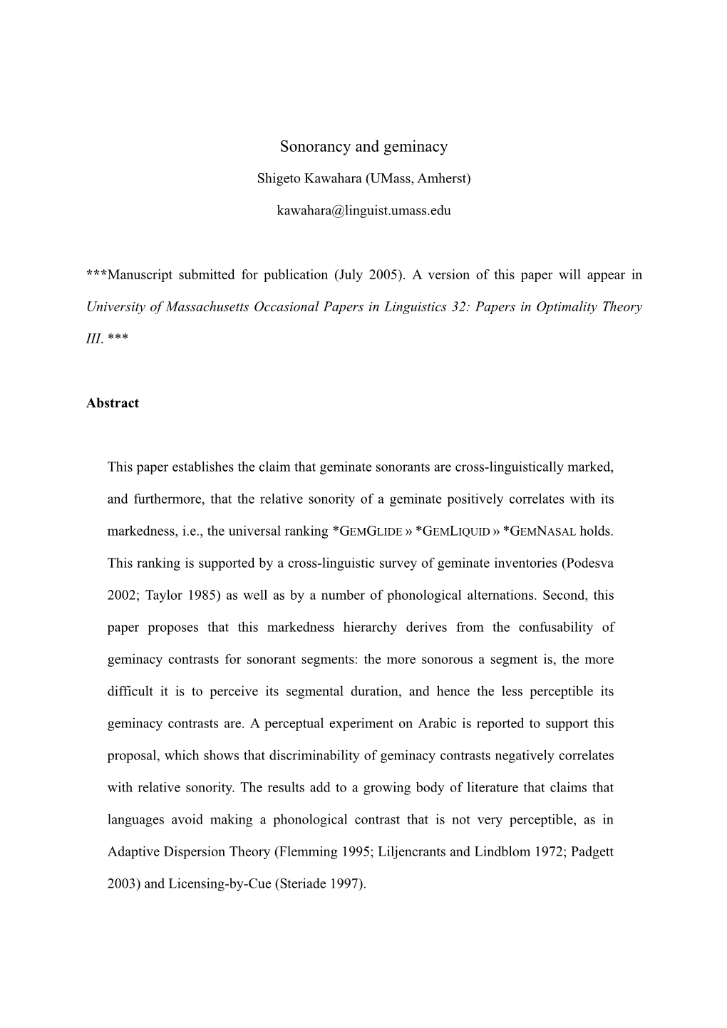 Sonorancy and Geminacy