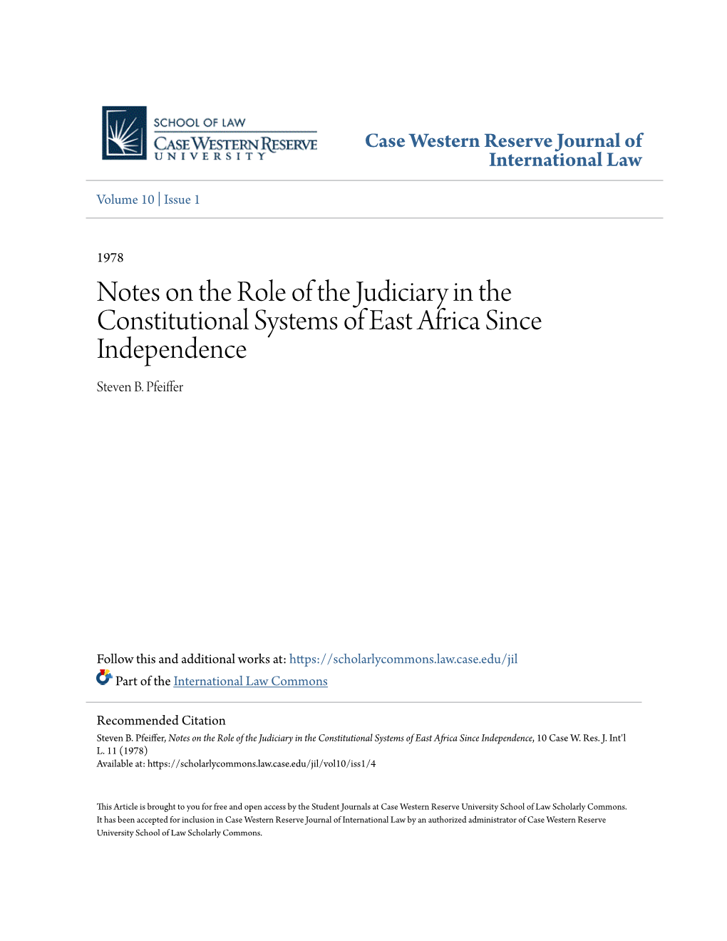 Notes on the Role of the Judiciary in the Constitutional Systems of East Africa Since Independence Steven B