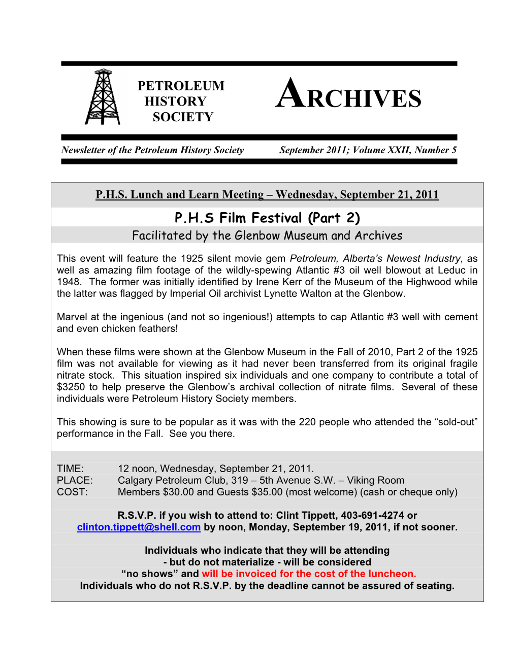 Petroleum History Society Archives Newsletter September 2011