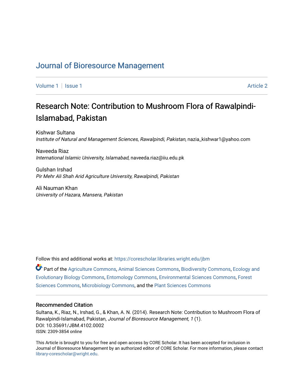 Contribution to Mushroom Flora of Rawalpindi- Islamabad, Pakistan