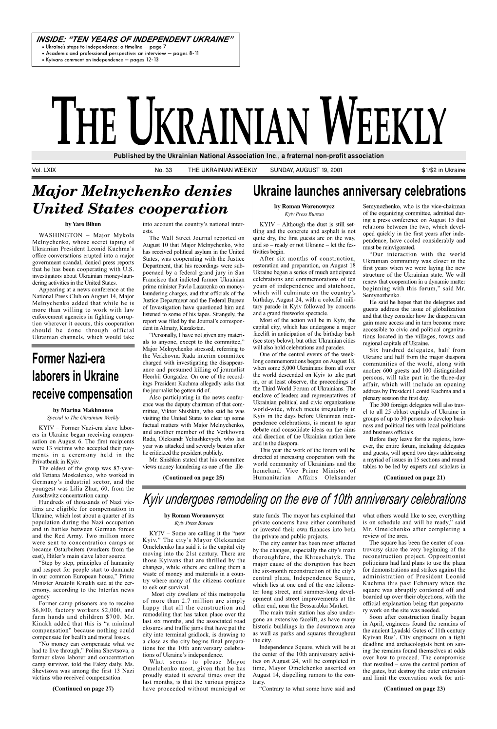 The Ukrainian Weekly 2001, No.33