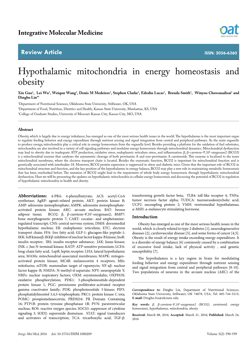 Hypothalamic Mitochondria in Energy Homeostasis and Obesity