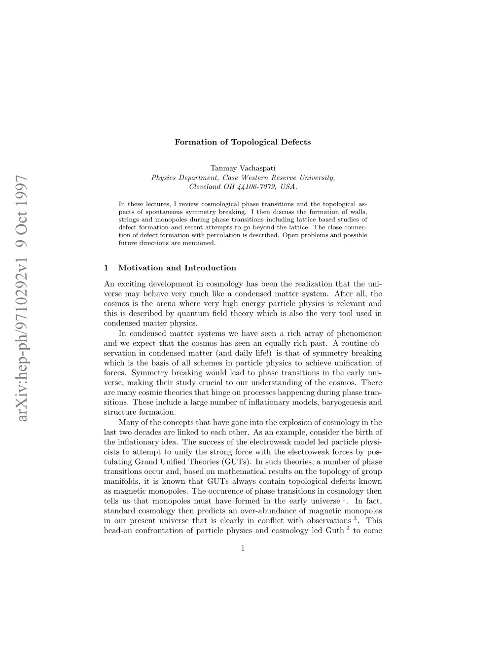 Formation of Topological Defects