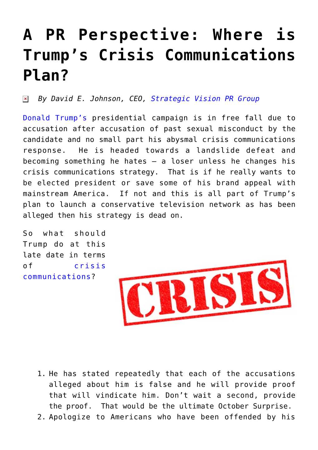 S Crisis Communications Plan?