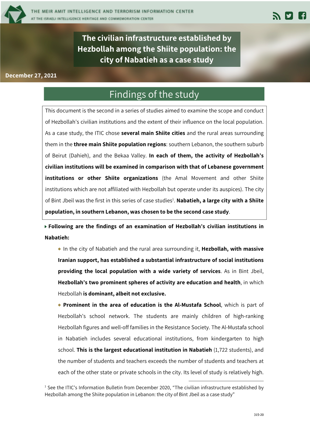 The Civilian Infrastructure Established by Hezbollah Among the Shiite Population: the City of Nabatieh As a Case Study