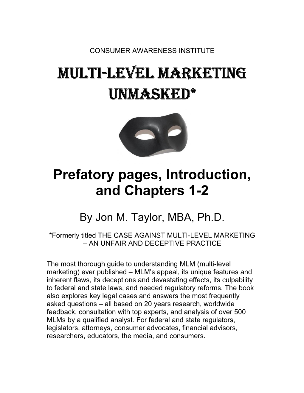 Multi-Level Marketing Unmasked*