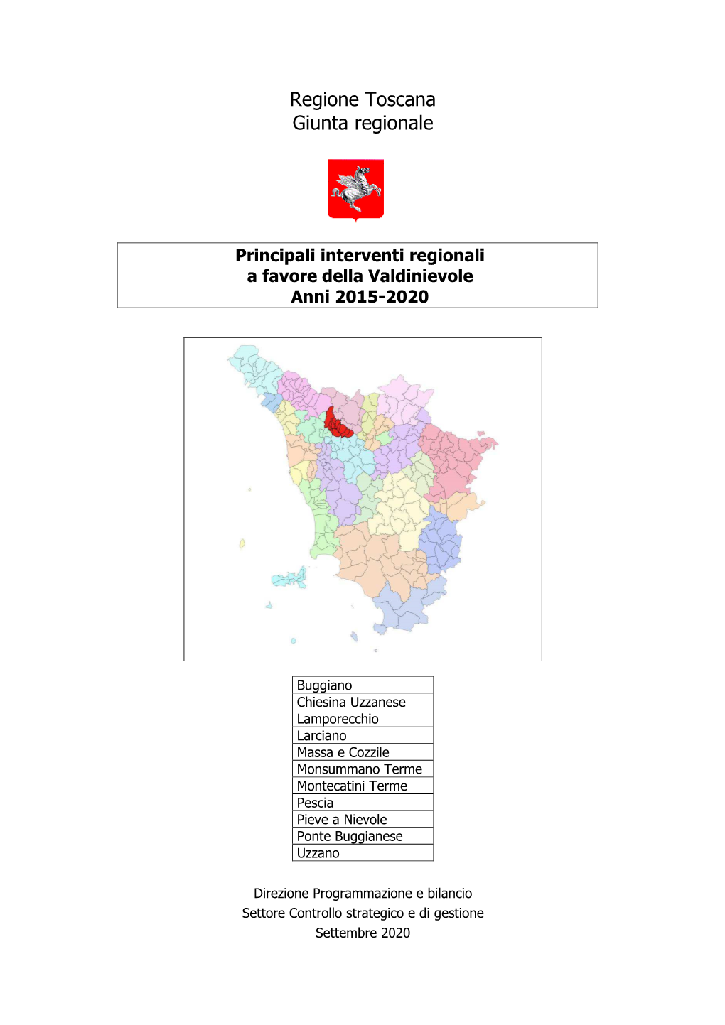 Principali Interventi Regionali a Favore Della Valdinievole Anni 2015-2020
