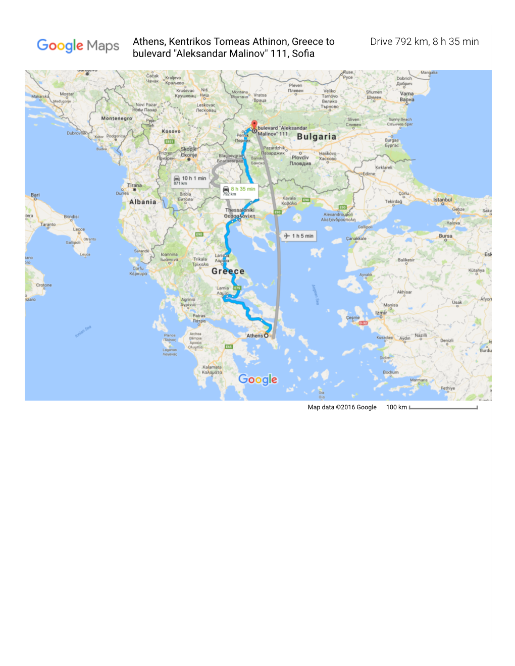 Drive 792 Km, 8 H 35 Min Athens, Kentrikos Tomeas Athinon, Greece