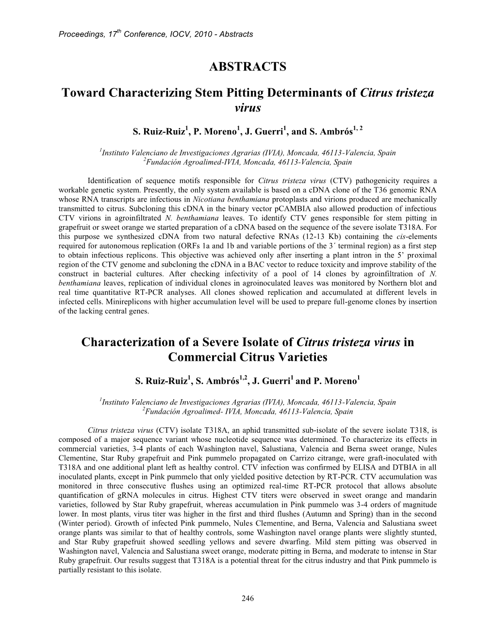 ABSTRACTS Toward Characterizing Stem Pitting Determinants of Citrus