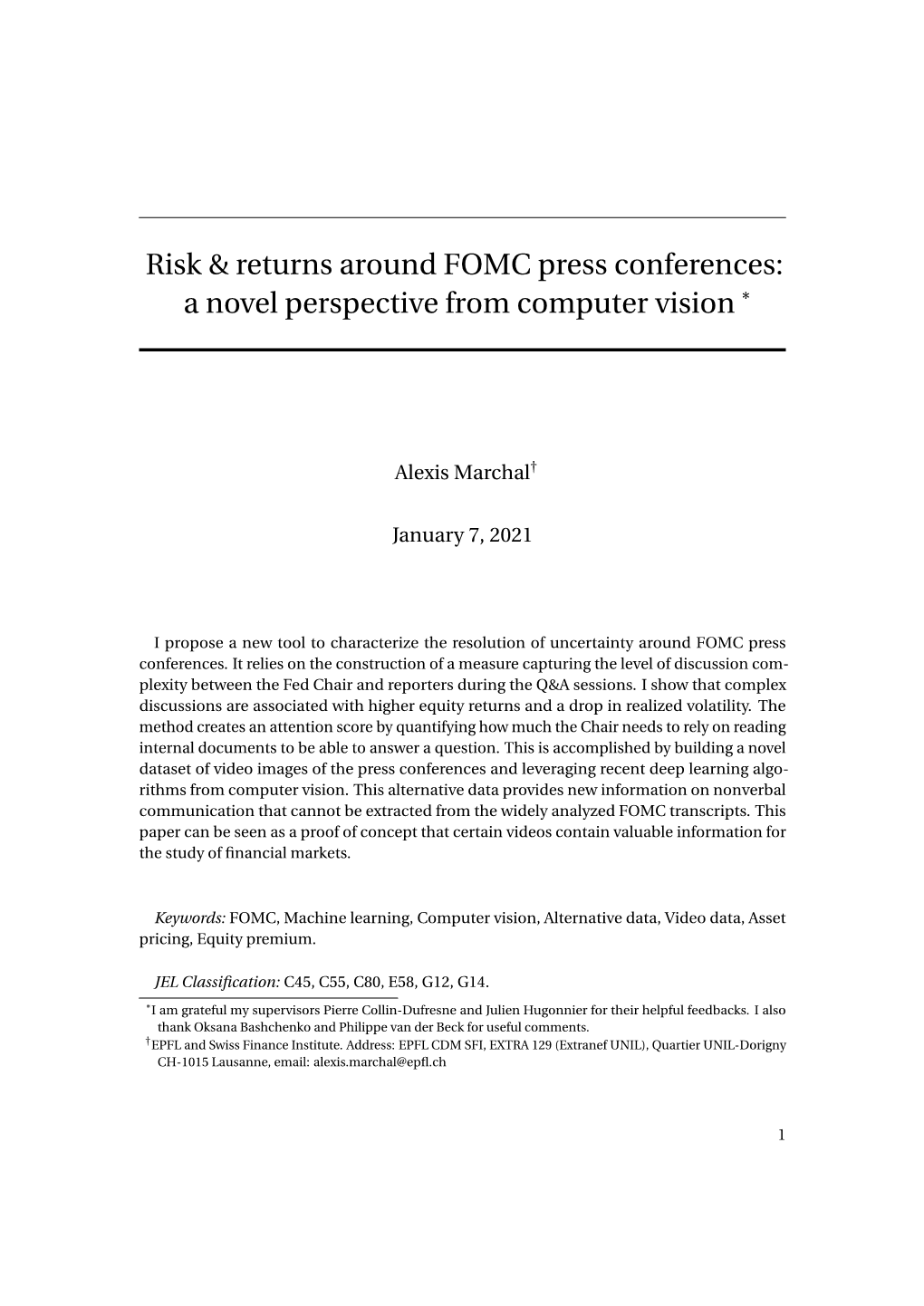 Risk & Returns Around FOMC Press Conferences