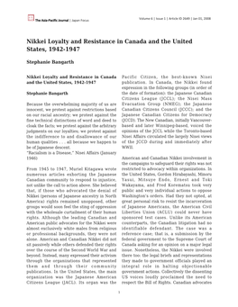 Nikkei Loyalty and Resistance in Canada and the United States, 1942-1947