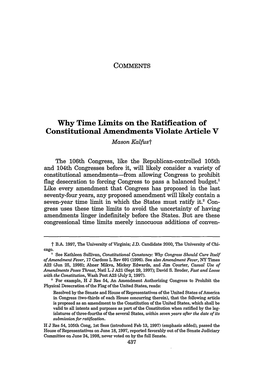 Why Time Limits on the Ratification of Constitutional Amendments Violate Article V Mason Kalfust