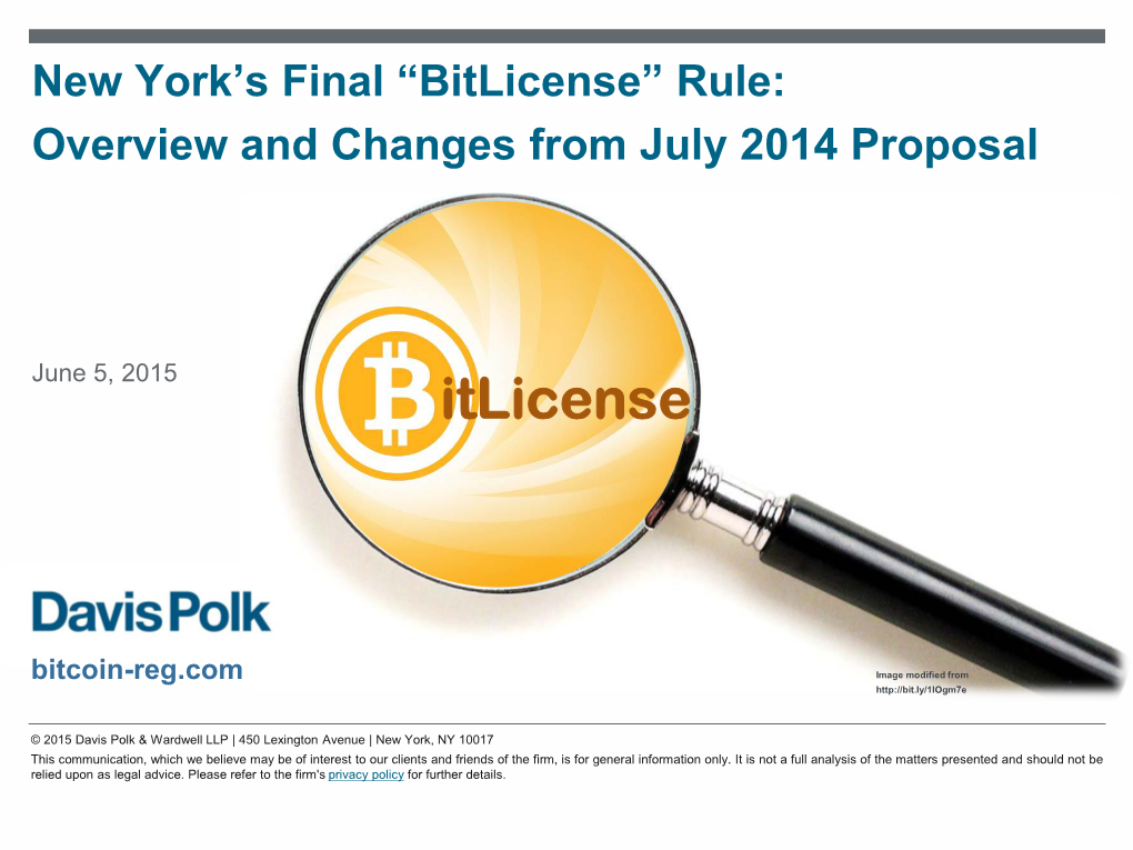 New York's Final "Bitlicense" Rule: Overview and Changes