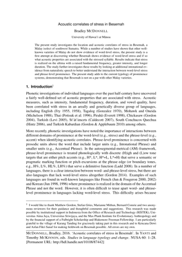 Acoustic Correlates of Stress in Besemah Bradley MCDONNELL 1. Introduction1 Phonetic Investigations of Individual Languages Over