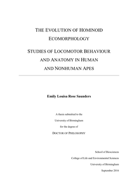 The Evolution of Hominoid Ecomorphology Studies Of