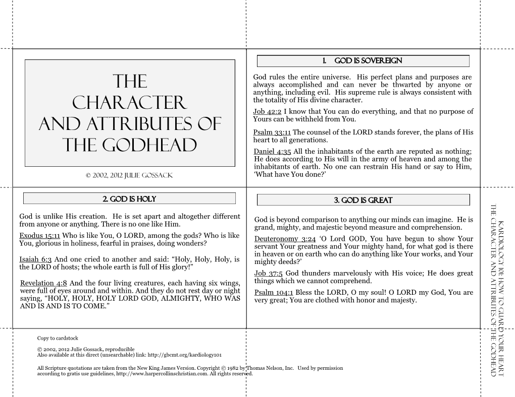 The Character and Attributes of the Godhead