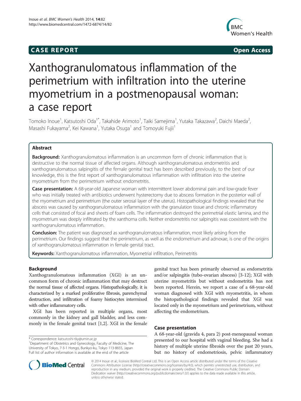 Xanthogranulomatous Inflammation of the Perimetrium with Infiltration Into