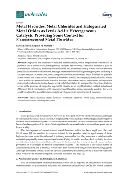 Metal Fluorides, Metal Chlorides and Halogenated Metal Oxides As Lewis Acidic Heterogeneous Catalysts