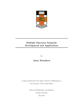 Multiple Operator Integrals: Development and Applications