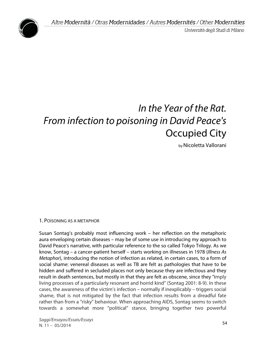 In the Year of the Rat. from Infection to Poisoning in David Peace's Occupied City