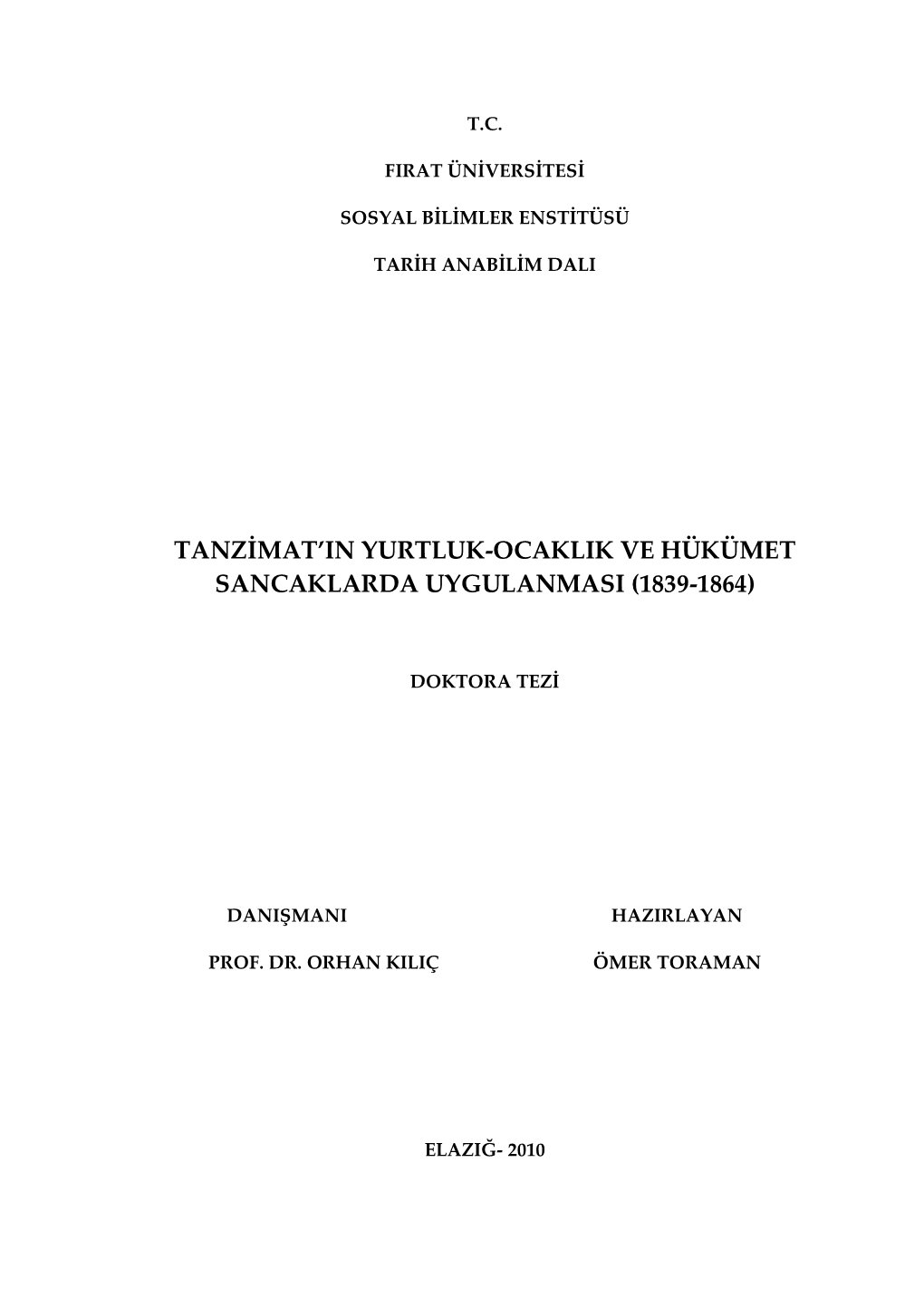 Tanzimat'in Yurtluk-Ocaklik Ve Hükümet